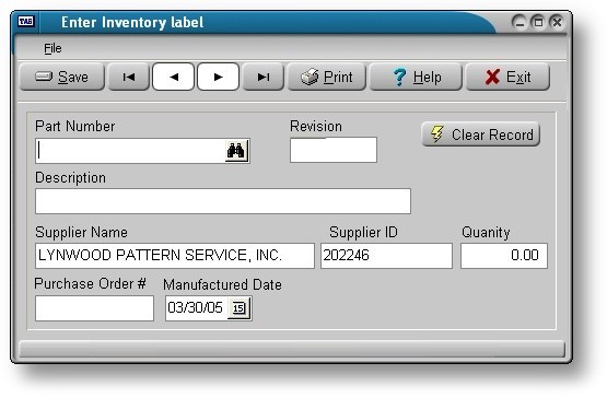 Inventory label (TAS PRO)