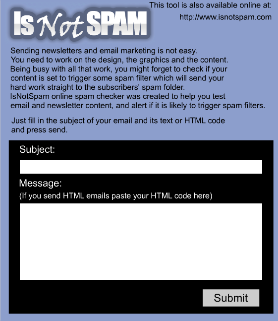 IsNotSpam - Online Spam checker
