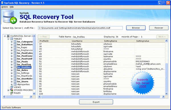MDF Database Recovery
