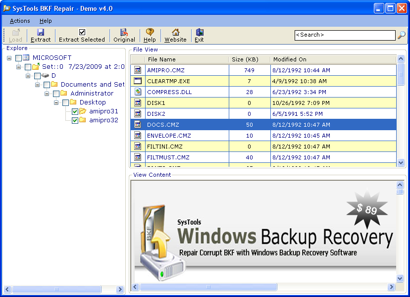 Microsoft Windows Backup Recovery