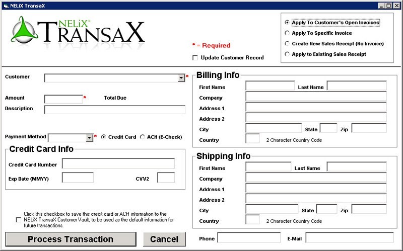 NELiX TransaX QuickBooks Payment Module