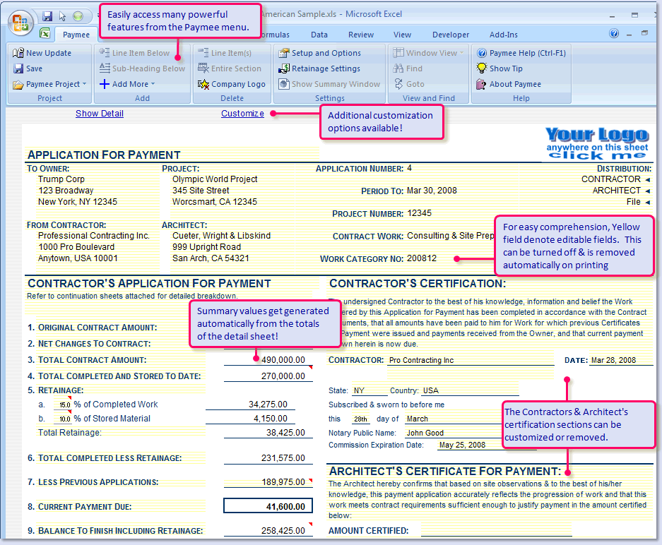 payment-application-made-easy-for-excel-main-window-sapro-systems