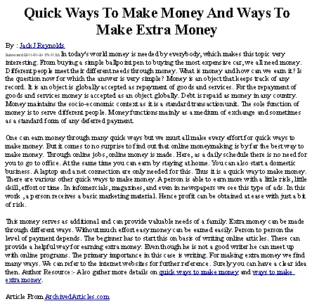 Quick Ways To Make Money
