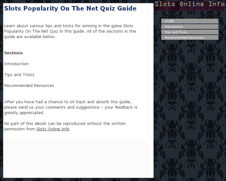 Slots Popularity On The Net Quiz Guide