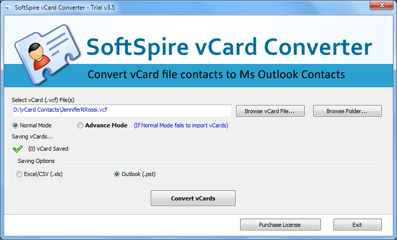 vCard to CSV Converter Screenshot.
