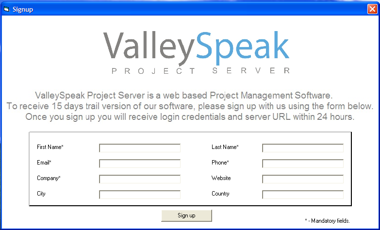 ValleySpeak Signup Form