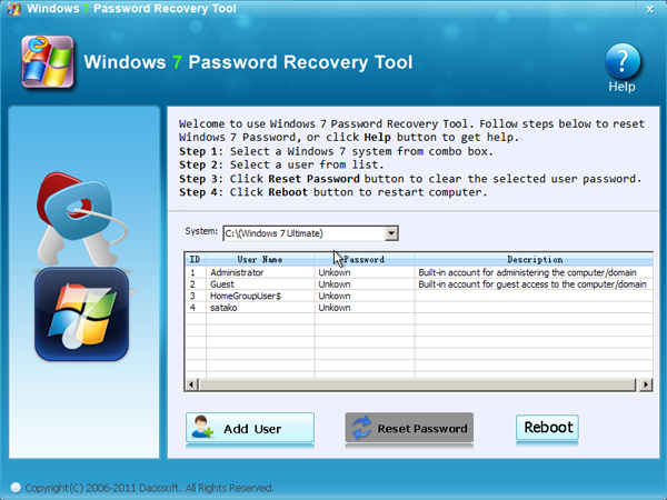 Windows 7 Password Recovery Tool
