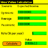 Idea Value Calculator (Pocket PC OS) Screenshot